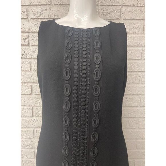 Ann Taylor Women Black Sleeveless Wool Embroidery Trim Sheath Dress Size 6 - Picture 4 of 10